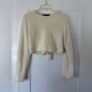 Zara Cream Long Sleeve Crop - Faux Fur Open Back